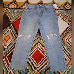 JustFab Light Blue Distressed Straight Leg Jeans